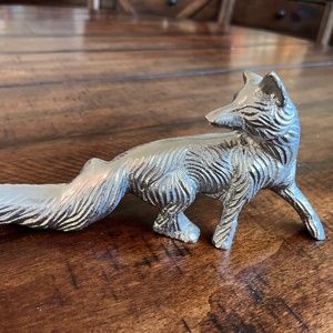 Metal Fox and Bird Sculpture and Photo Holder